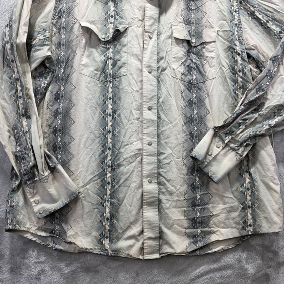 Wrangler Shirt Mens 2XL XXL Gray Blue Aztec Western Pearl Snap Long Sleeve - Picture 4 of 11
